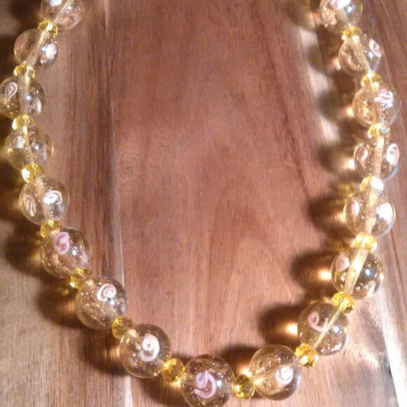 Champagne Color Murano Style Silvertone Necklace - Picture 2 of 15